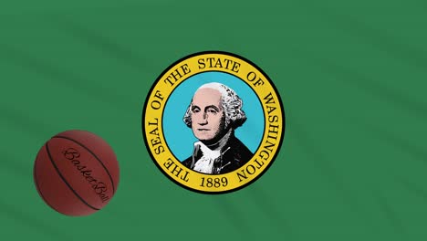 washington flag waving and basketball ball rotates, loop