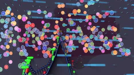 animación del procesamiento de datos a través de una red de conexiones y formas