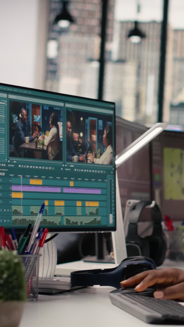 Vertical Video Black Filmmaker Using Ai-Driven Editing Software For Cutting Montage Clips