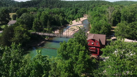 picturesque bridge in idyllic arkansas countryside, aerial