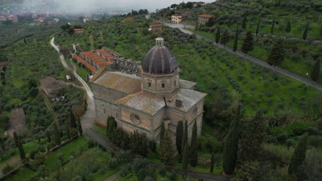 unique perspectives: santa maria delle grazie al calcinaio church by drone over arezzo