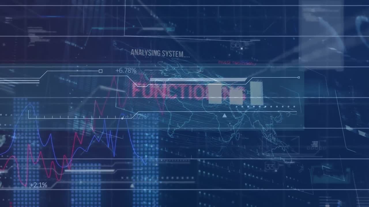 Animation of financial data processing over screens