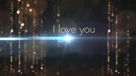 i love you text animation over sparkling golden lights and lens flare