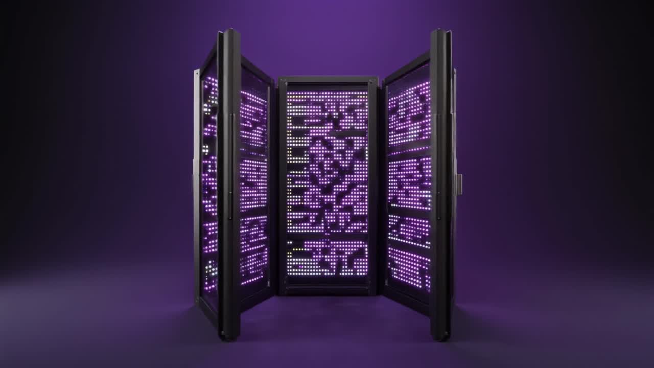 Futuristiske serverracks åbner og afslører digitale data