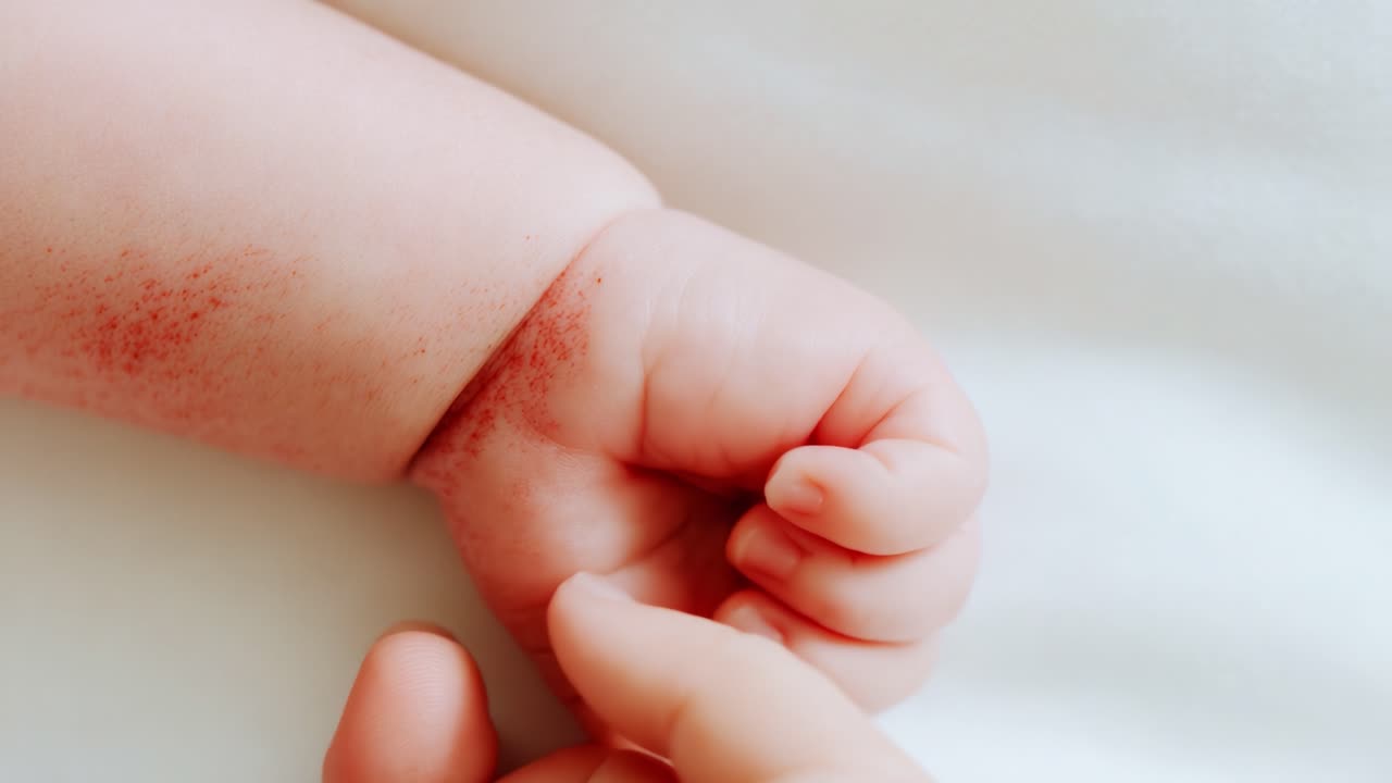 Tender Interaction: Close-Up of a Baby's Hand Grasping a Parent's Finger, Highlighting the Innocence and Bond Between Child and Caregiver in a Soft, Serene Setting