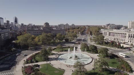 drone flying around logan circle - philadelphia, pa 4k