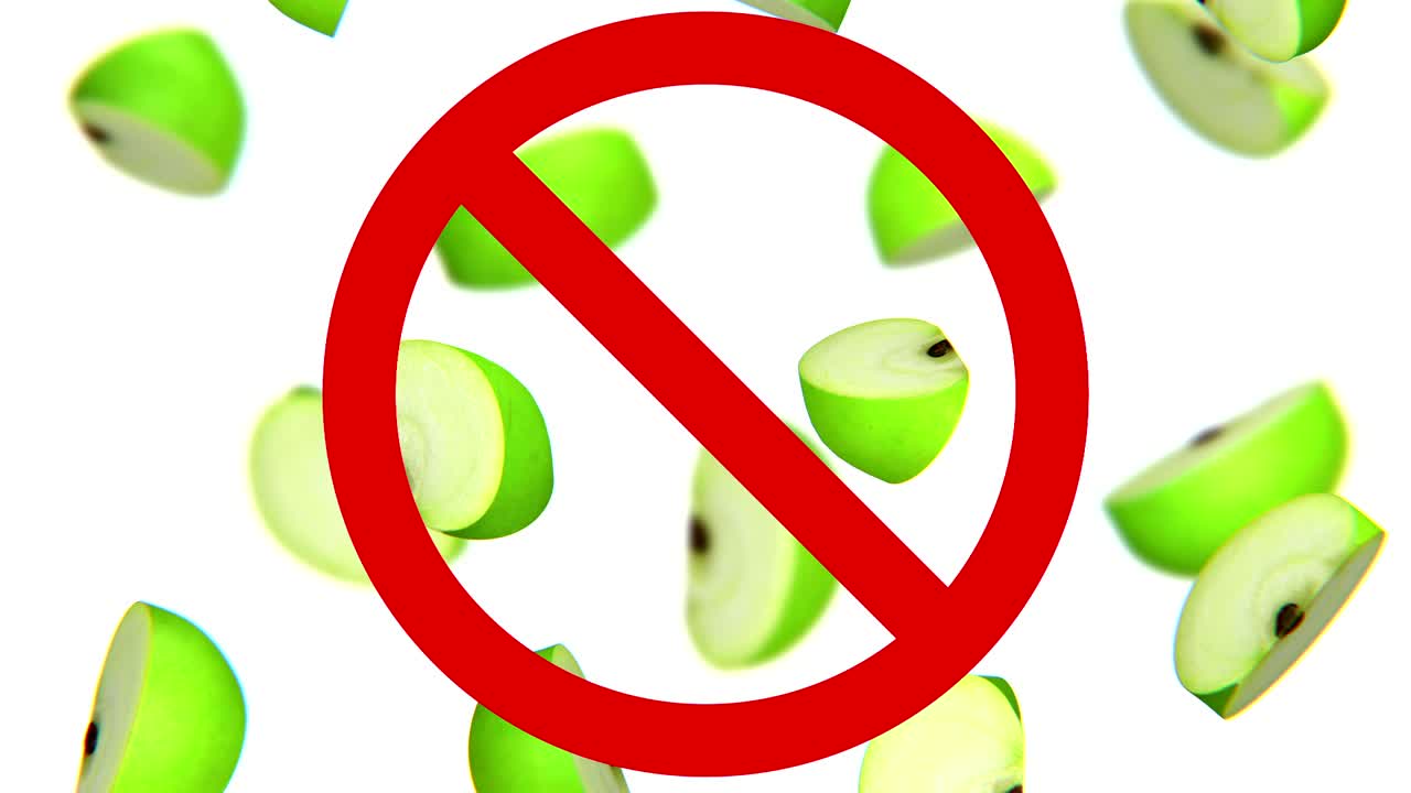 금지 표지판에 있는 사과