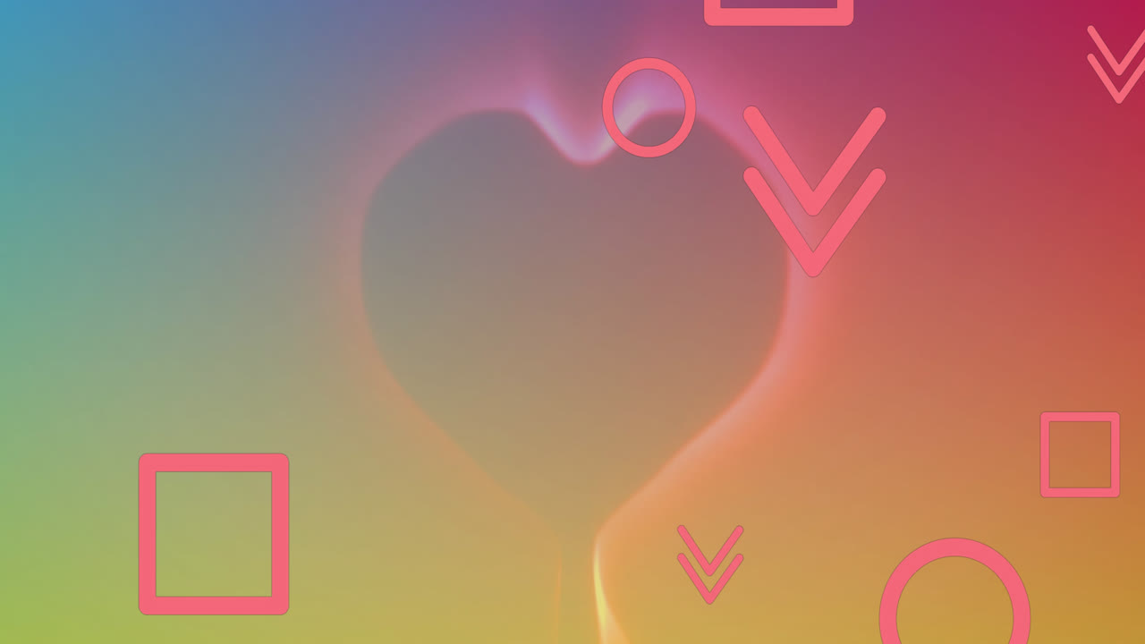 떨어지는 모양 위에 심장 아이콘의 애니메이션