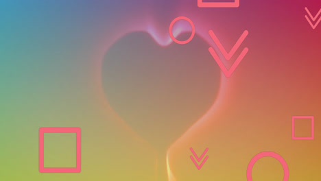 animación del icono del corazón sobre las formas que caen