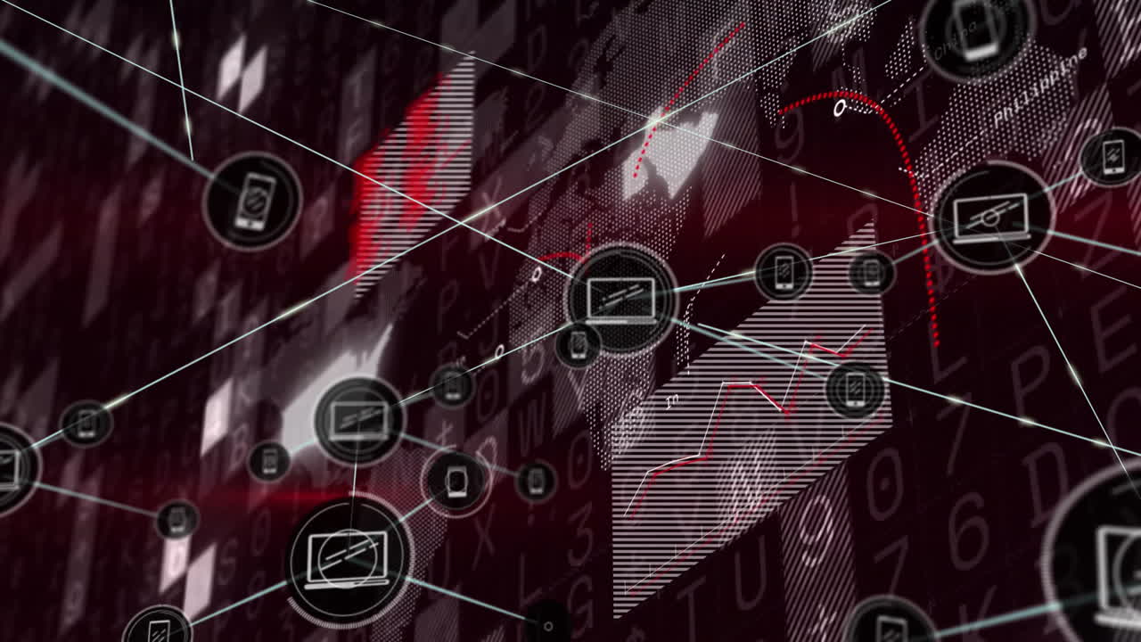 디지털 네트워크 연결 및 데이터 처리 - 추상적인 배경에 대한 애니메이션