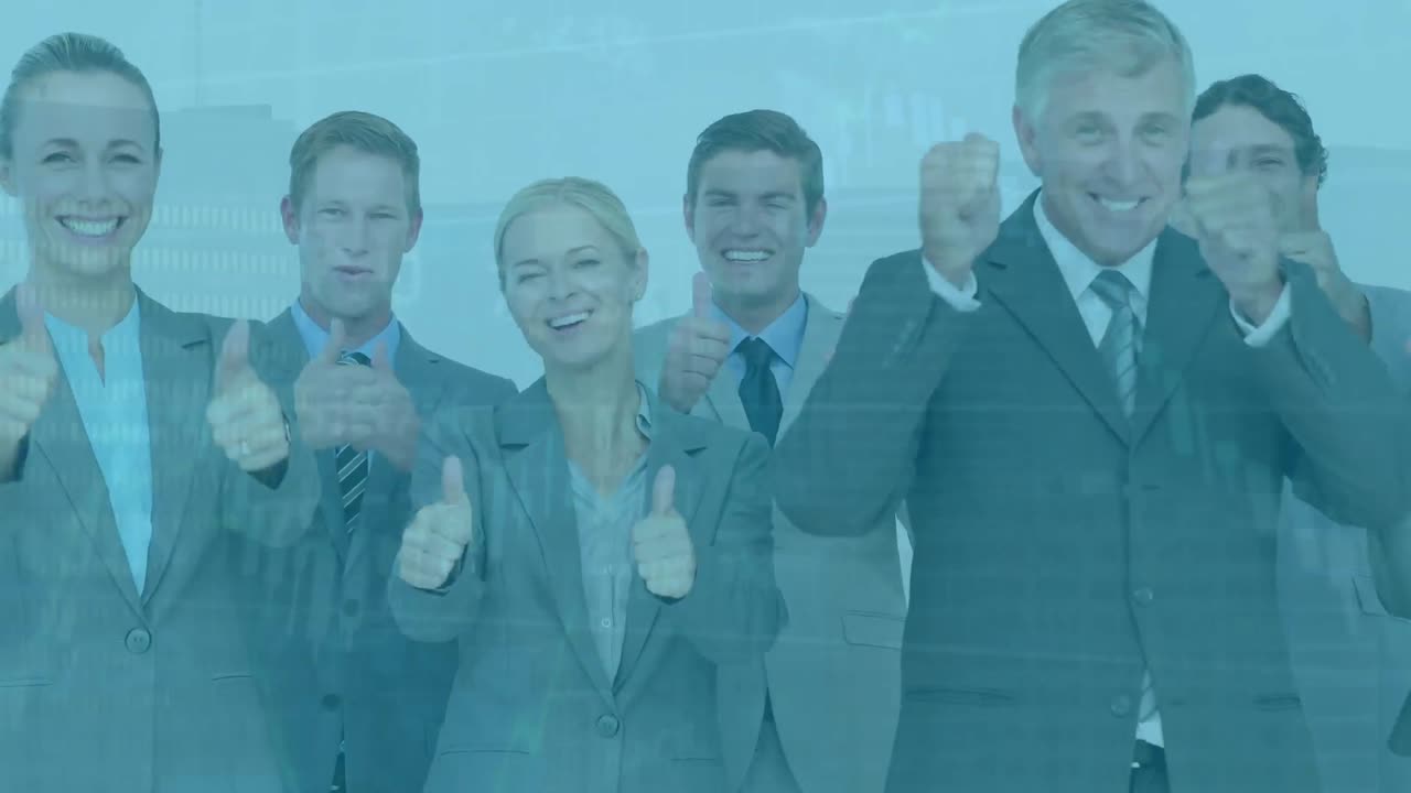 웃는 다양한 사업가들에 대한 금융 데이터 처리 애니메이션