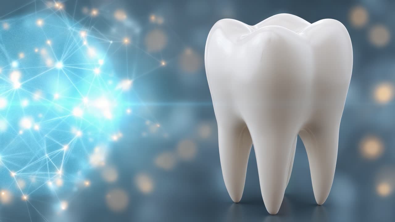 A Close-Up View of a Healthy Tooth on a Sparkling Background, Symbolizing Oral Hygiene and Dental Health in Modern Medical Contexts