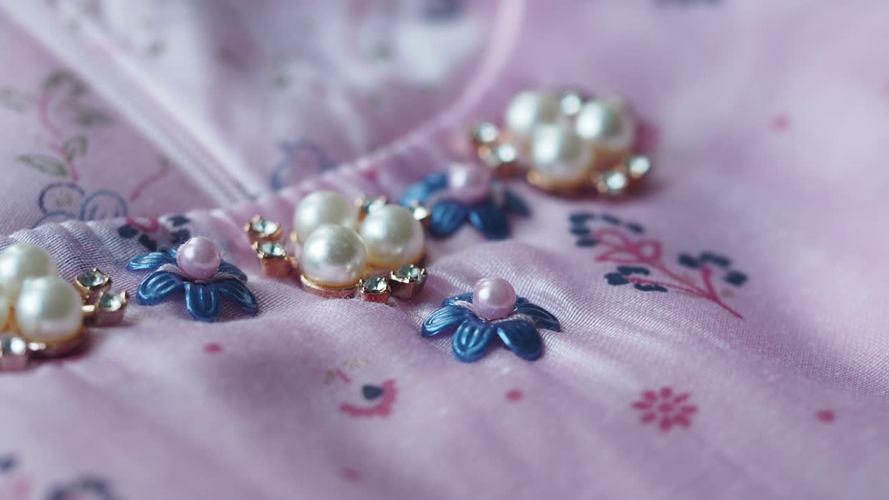 Pink Floral Dress with Pearl and Bead Embroidery