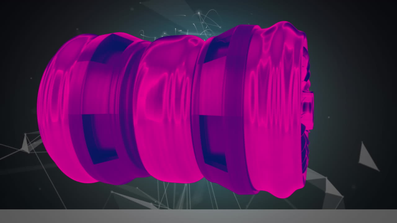 animación de un motor cilíndrico 3d sobre el icono del cerebro humano giratorio y las redes de plexo