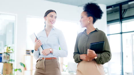 Business,-happy-women-and-discussion-while-walking