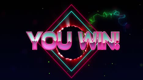 Animation-of-you-win-text-banner-over-colorful-light-trails-and-light-spots-against-black-background