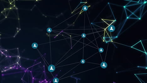 animación de la red de conexiones con iconos en fondo negro