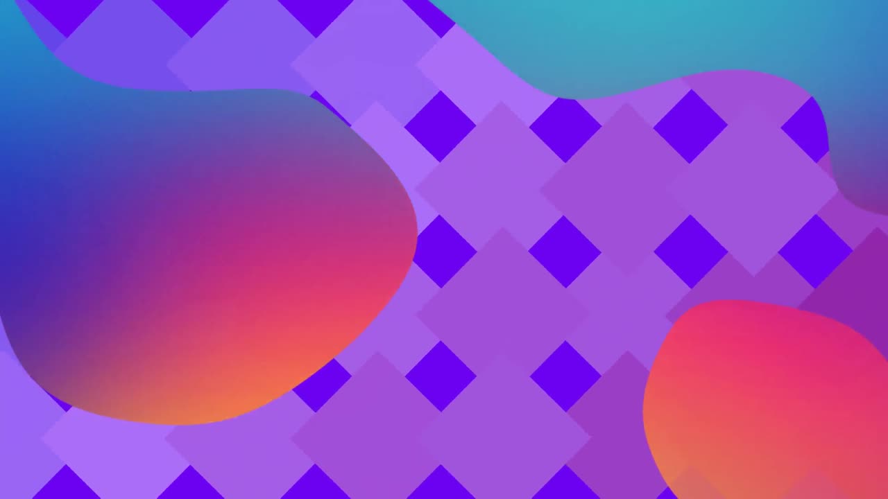 animación de manchas de colores vibrantes sobre un fondo púrpura con patrones