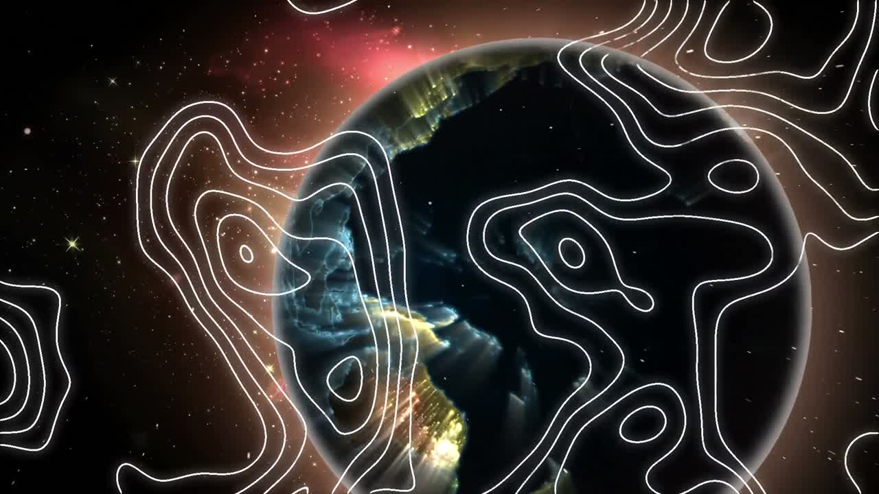 Animation of white lines over globe on black background