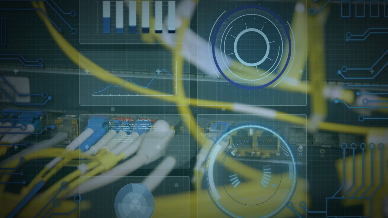 animación del procesamiento de datos a través de cables de computadora