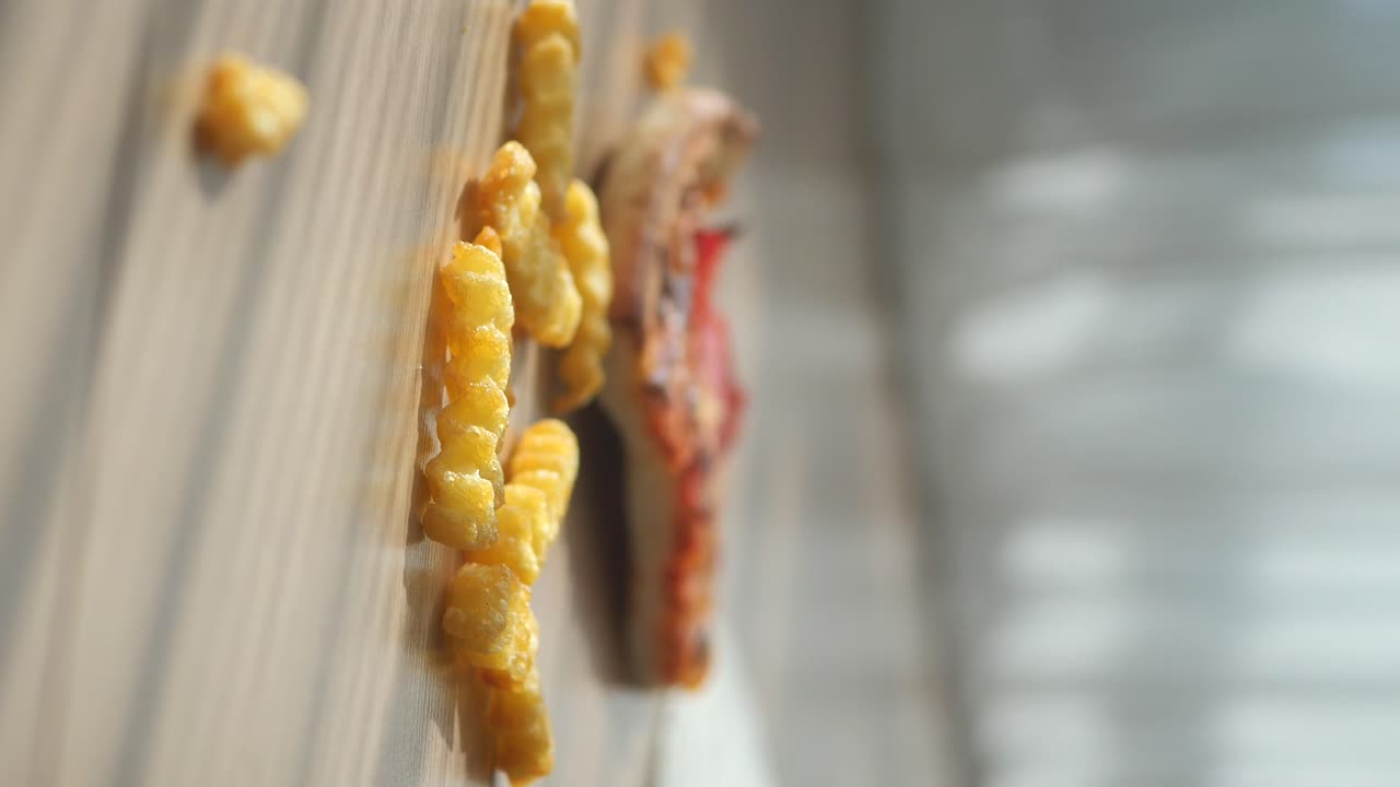 Pizza and Fries Leftovers on a Table