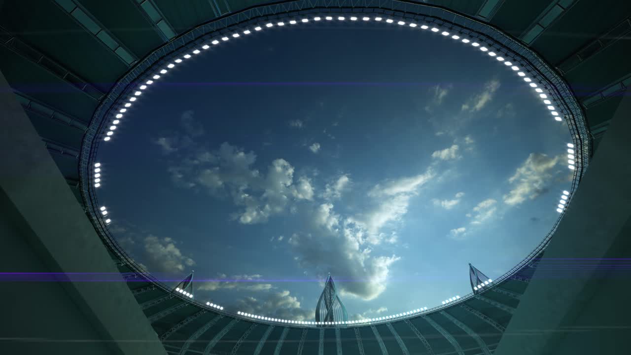 Sguardo verso il tetto dello stadio e il cielo.