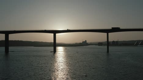 bridge seen from drone near vejle, denmark