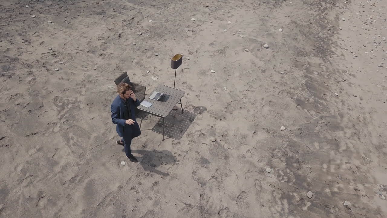 Businesslike Man Working Outdoors In Tropics