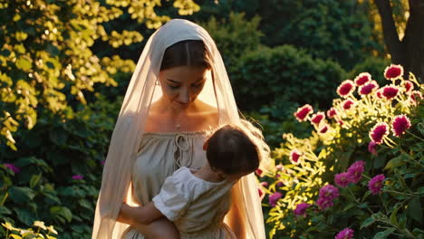 mother and daughter in a garden