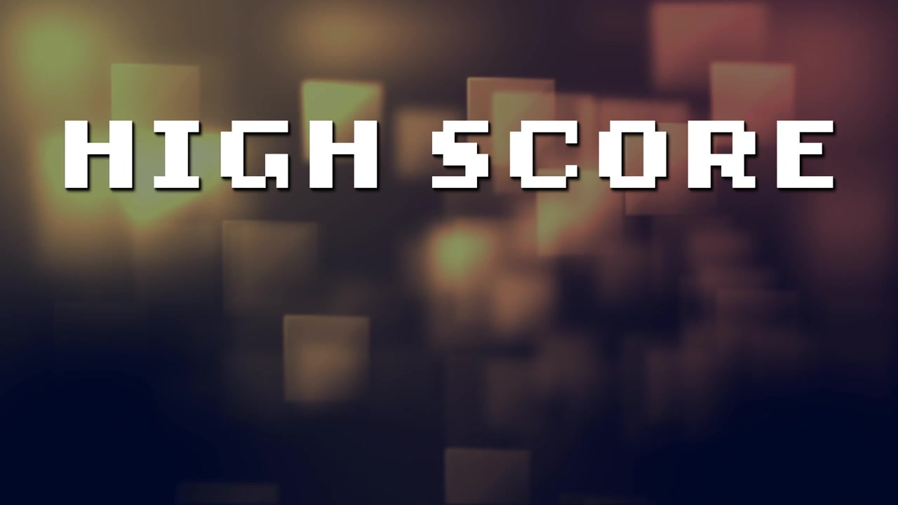 Animation of high score text over glowing square shapes on interface of video game