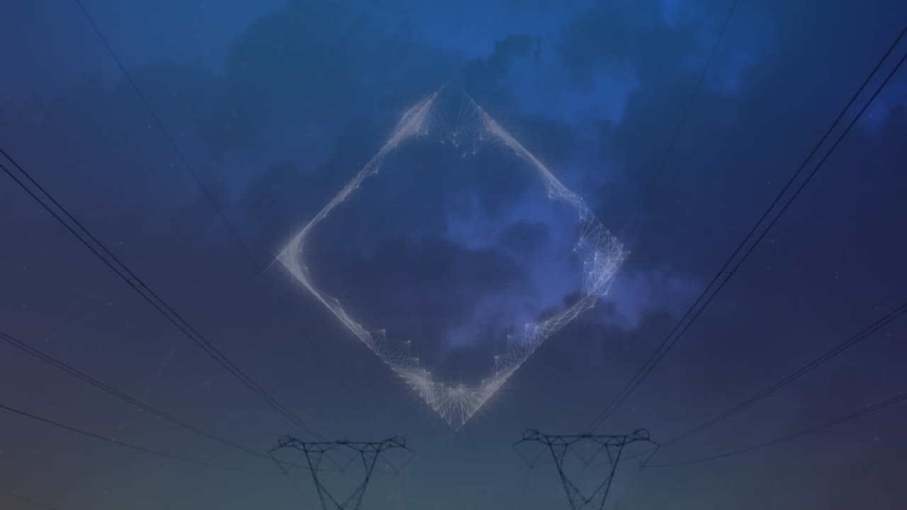 Animation of square over landscape with electricity pylons
