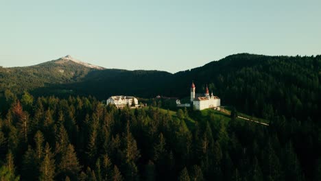 alpine monastery with mountain views