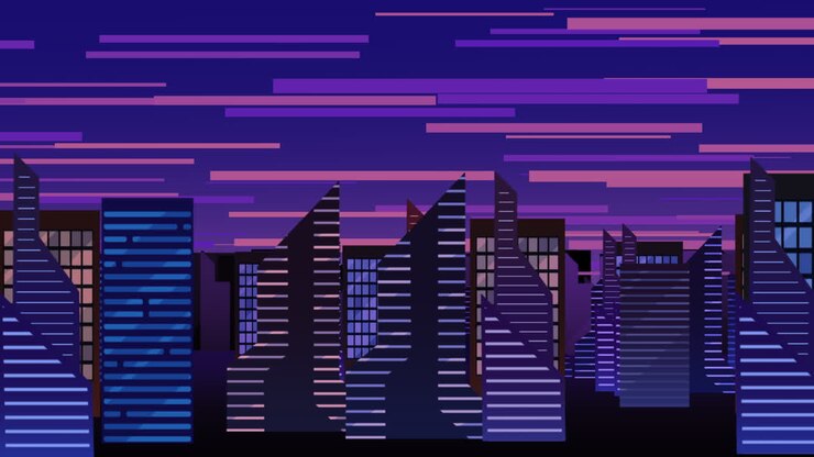 Cartoon animation background with motion clouds and buildings 2