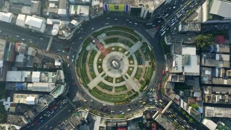 drone shot of wongwian yai roundabout