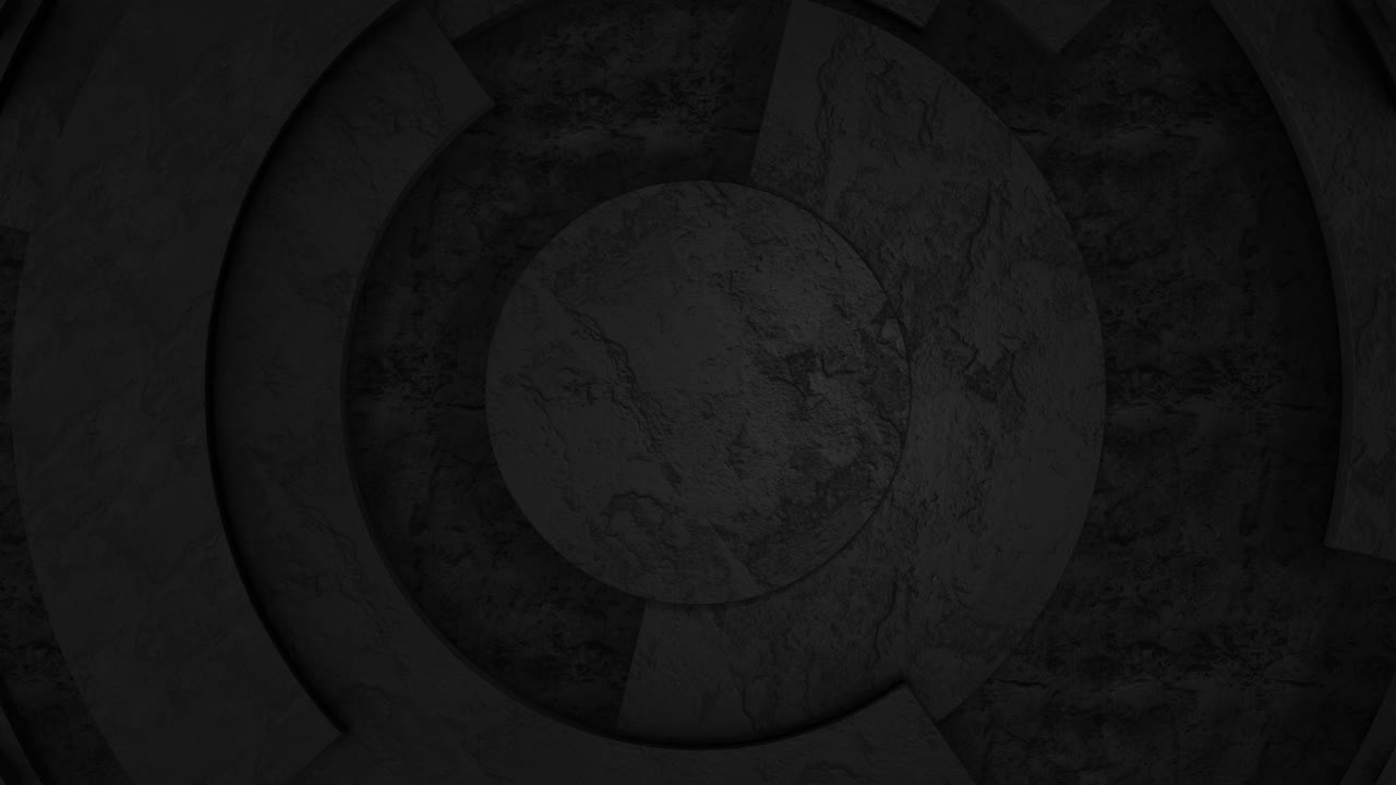 Pietra Minimalismo Nero. Sfondo video aziendale moderno. Animazione texture 3D con parti rotanti di un cerchio. Concetto di superficie a spirale. Render 3D di un loop continuo.