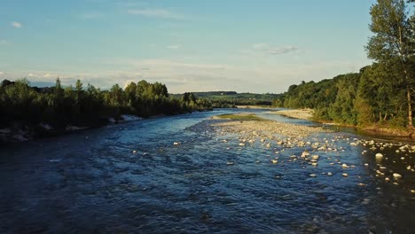 aerial drone view by the river piave in italy, quiet peace of mind