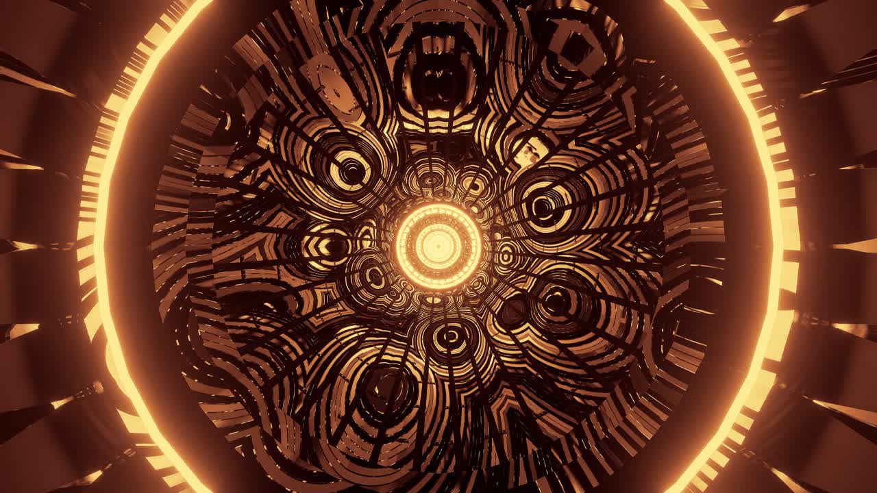 gráficos en movimiento computarizados de formas y patrones dorados ornamentales que se emiten desde el centro