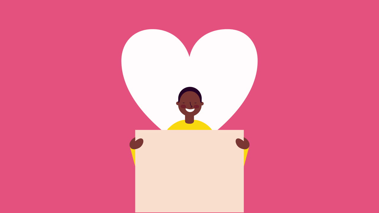 발렌타인 데이 배너 캐릭터와 함께 아프로 남자