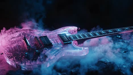 pink and purple electric guitar in smoky background