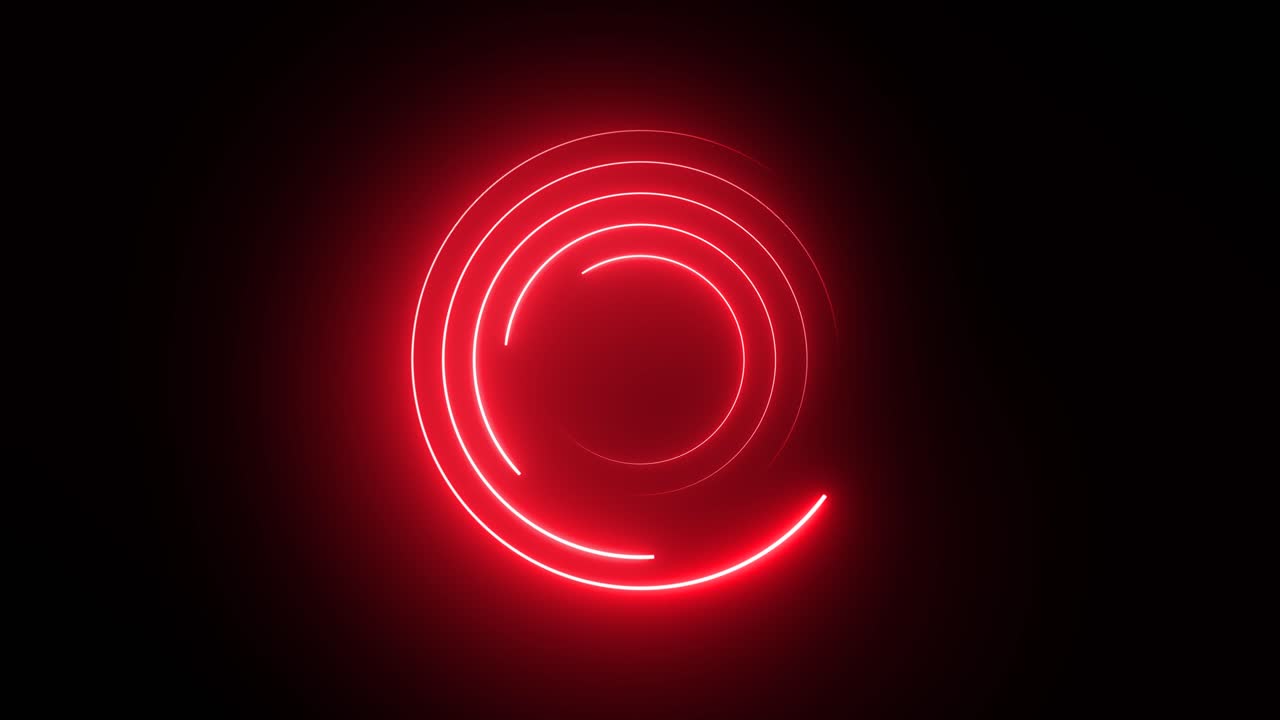 Abstract Red Neon Glowing Circles Rotating on Black Background