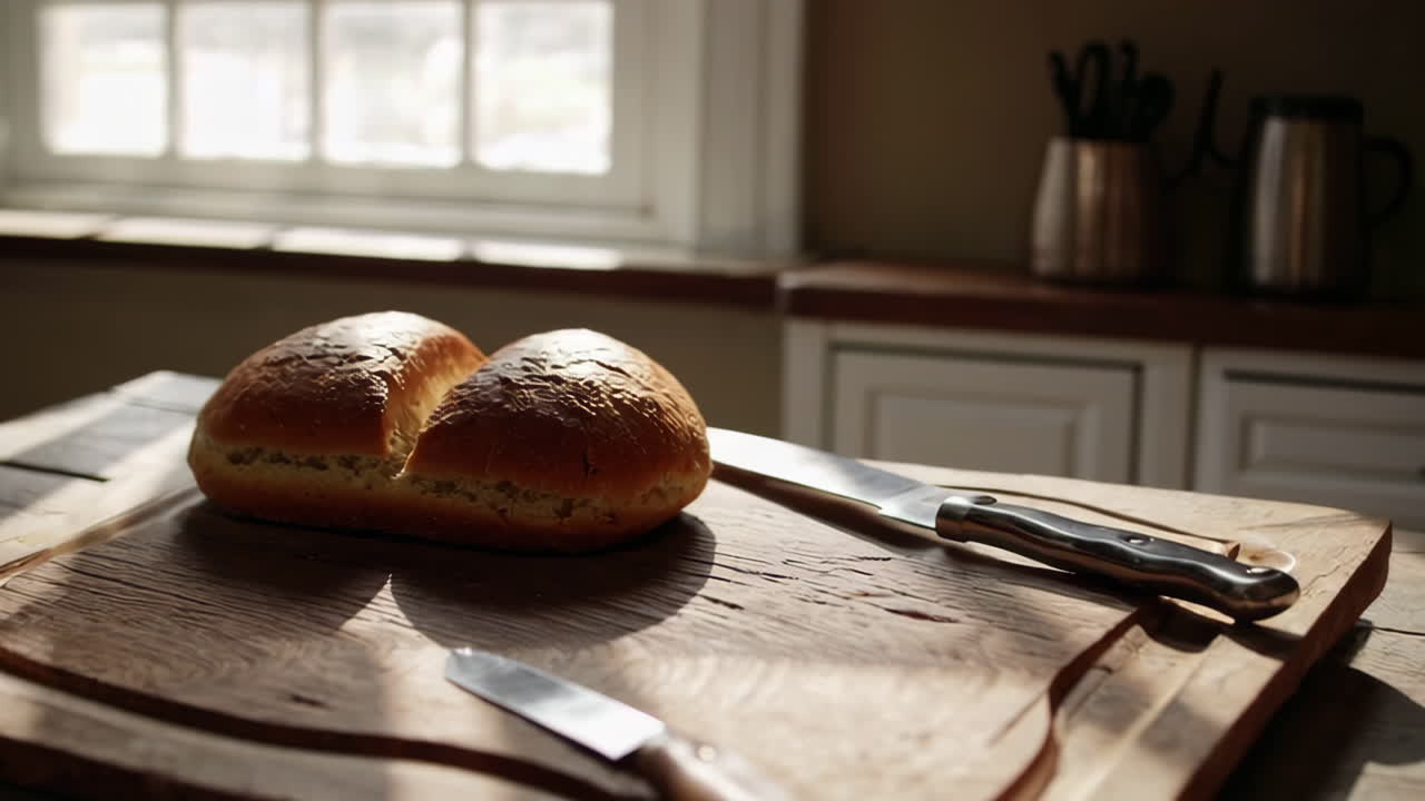 pan recién horneado sobre una tabla de cortar de madera