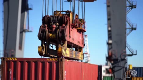 a heavy load: the giant crane lifts a container at the dockside, showcasing the power and efficiency of industrial operations in harbor logistics