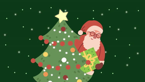 animación de feliz navidad con papá noel y el árbol