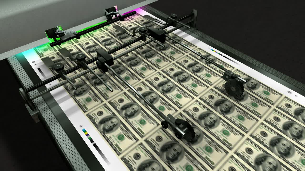 Loopable US Paper Currency - 100 Dollars - Printing Money - 4K