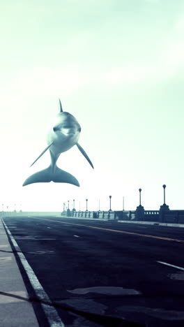 flying dolphin over a road