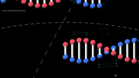 animation of data processing over dna strand on black background