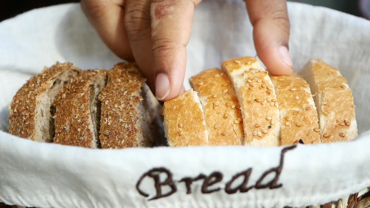 Close up of sliced bread in a basket