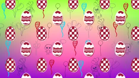 Animation-of-easter-eggs-over-shapes-on-purple-background