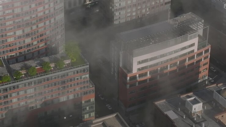 Paisaje urbano con niebla