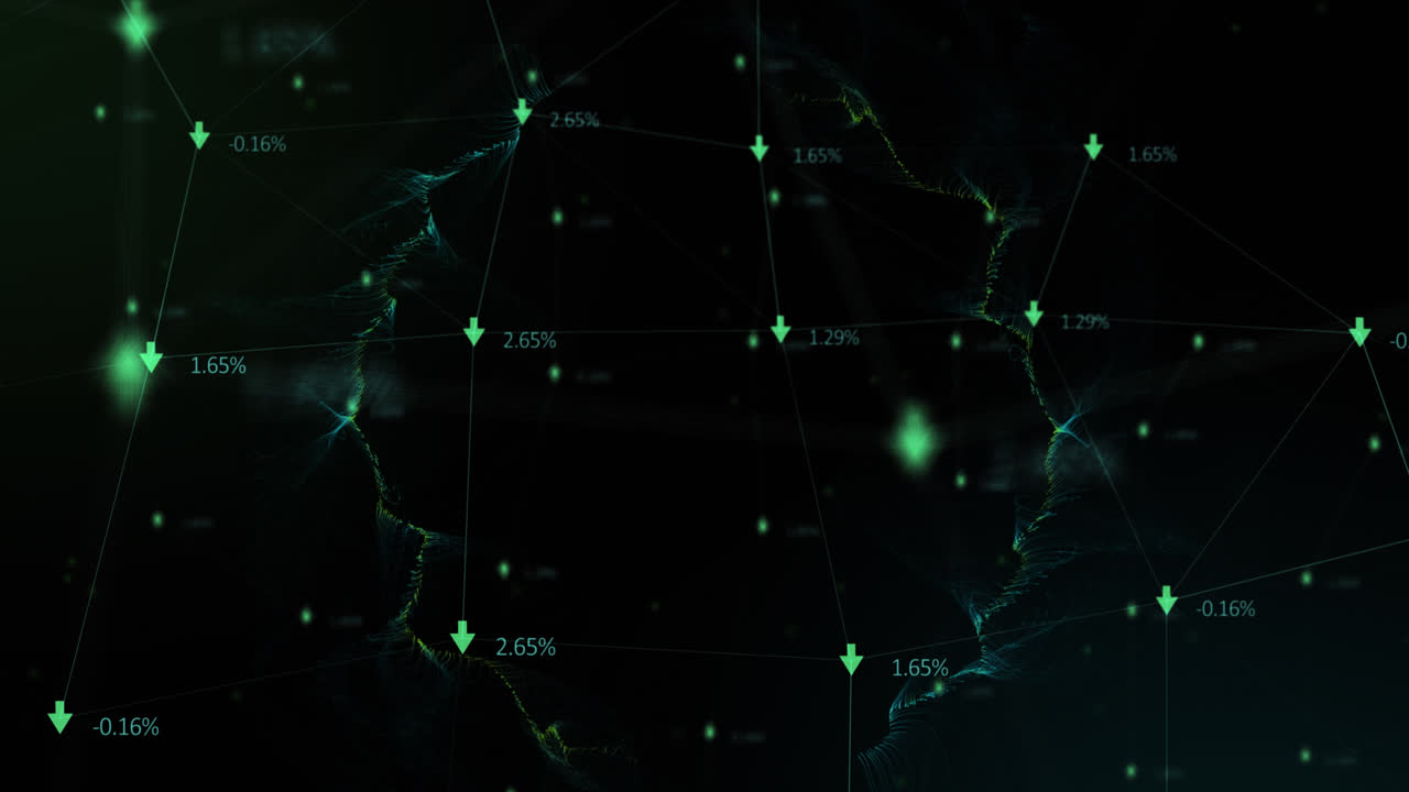 Animation of light spots and network of connections with arrows